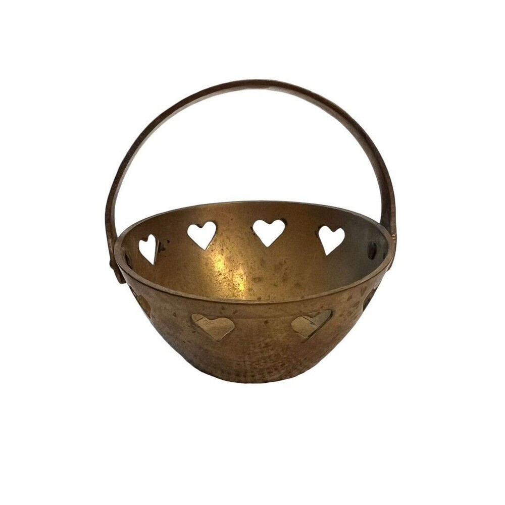 Vintage Brass Basket with Heart Cutouts Potpourri Dish,Trinket‎ Dish, Decorative